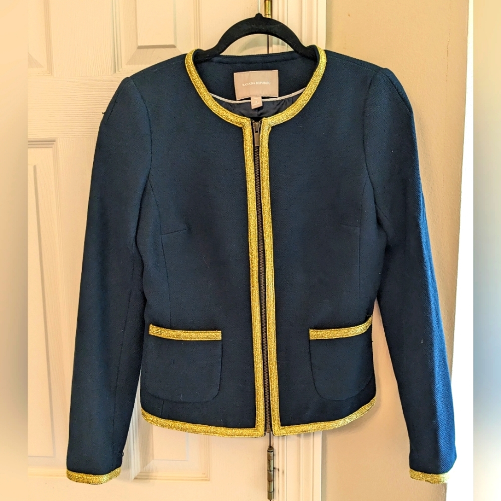 Banana Republic Navy Gold Blazer Size 4 Tall